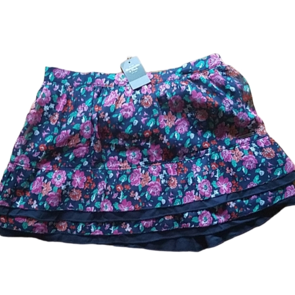 NWT Abercrombie Floral Flowers Roses Blue Chiffon Lined Pull On Mini Skirt XS
